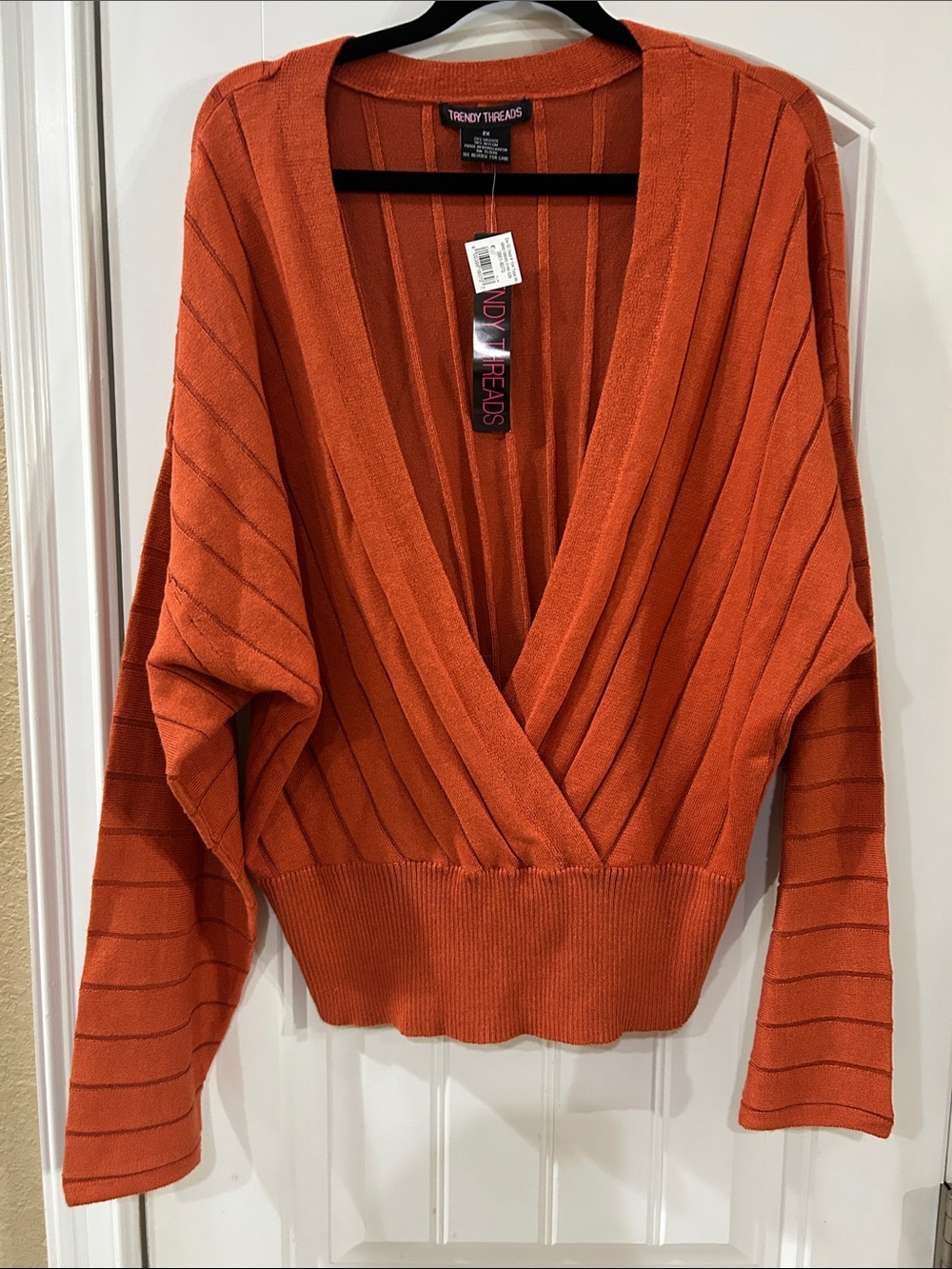 Women's Wrap V-Neck Sweater in Rust Orange